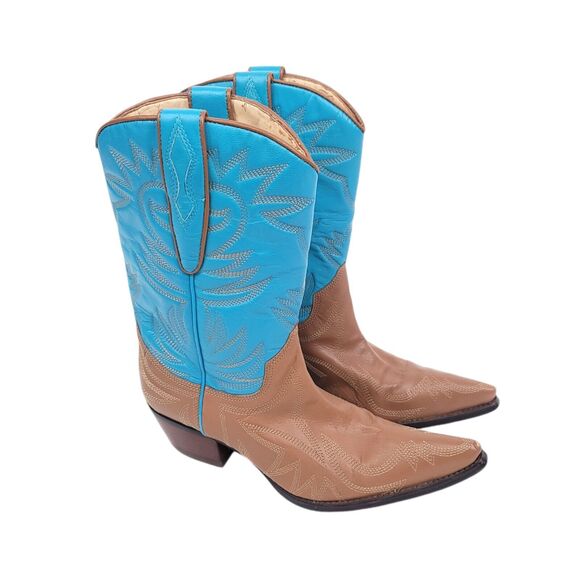 Guess Shoes - Guess Marciano Boots Womens 5.5 Vintage Cowboy Leather Pointed Embroidered Blue